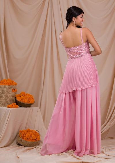 Onion Pink Sequins Georgette Readymade Salwar Suit-Koskii