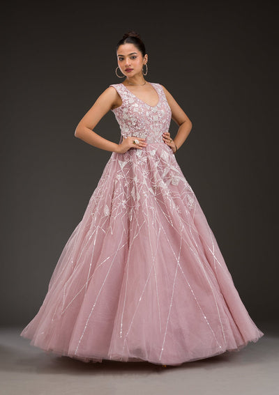 Onion Pink Sequins Net Gown-Koskii