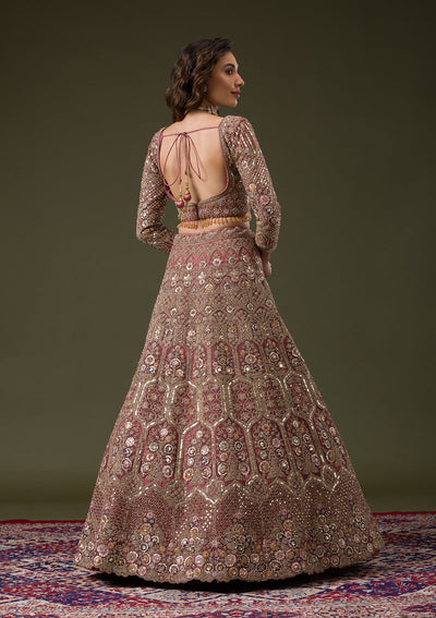 Onion Pink Sequins Net Readymade Lehenga-Koskii