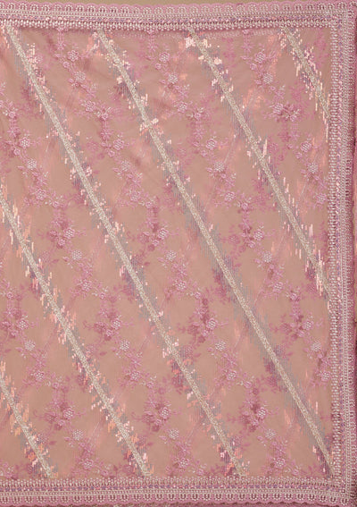 Onion Pink Sequins Net Saree-Koskii