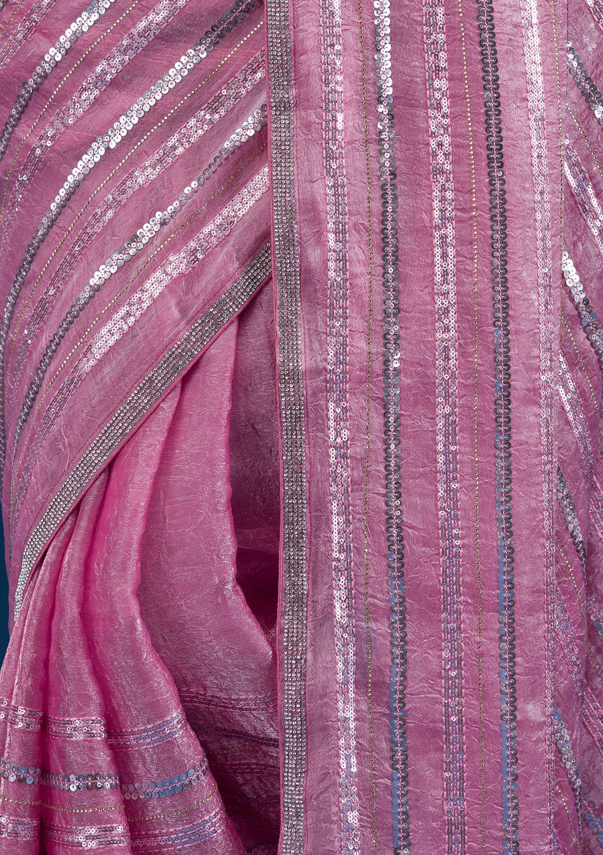 Onion Pink Sequins Semi Crepe Saree-Koskii