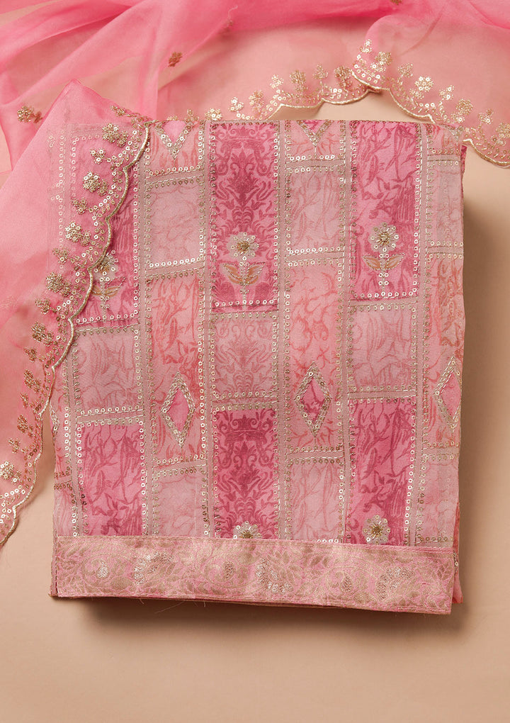 Onion Pink Sequins Tissue Unstitched Salwar Suit