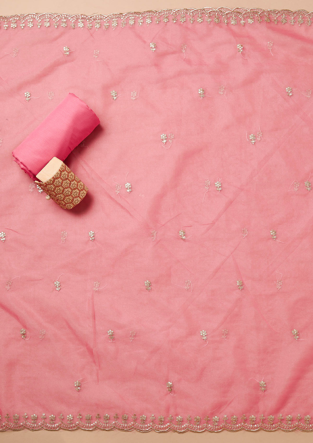 Onion Pink Sequins Tissue Unstitched Salwar Suit