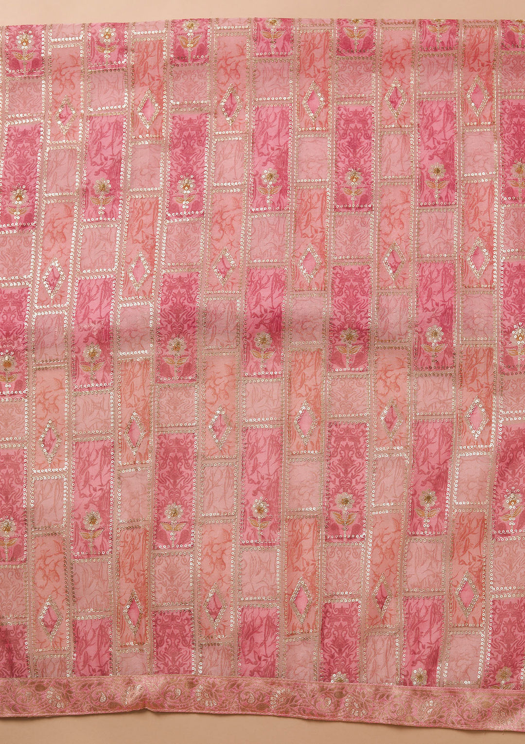 Onion Pink Sequins Tissue Unstitched Salwar Suit