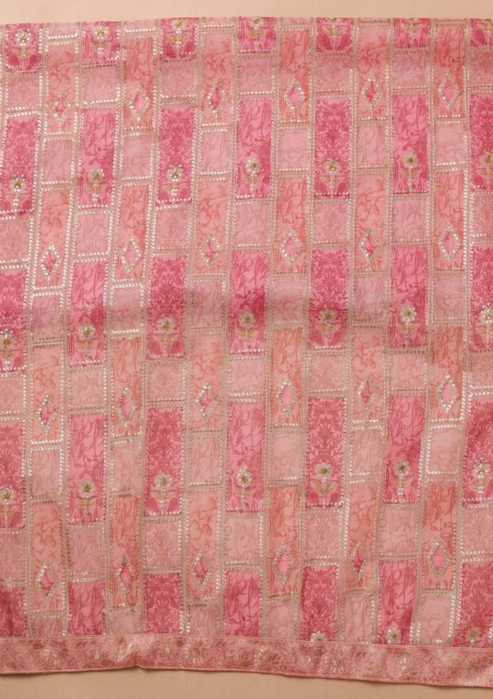 Onion Pink Sequins Tissue Unstitched Salwar Suit