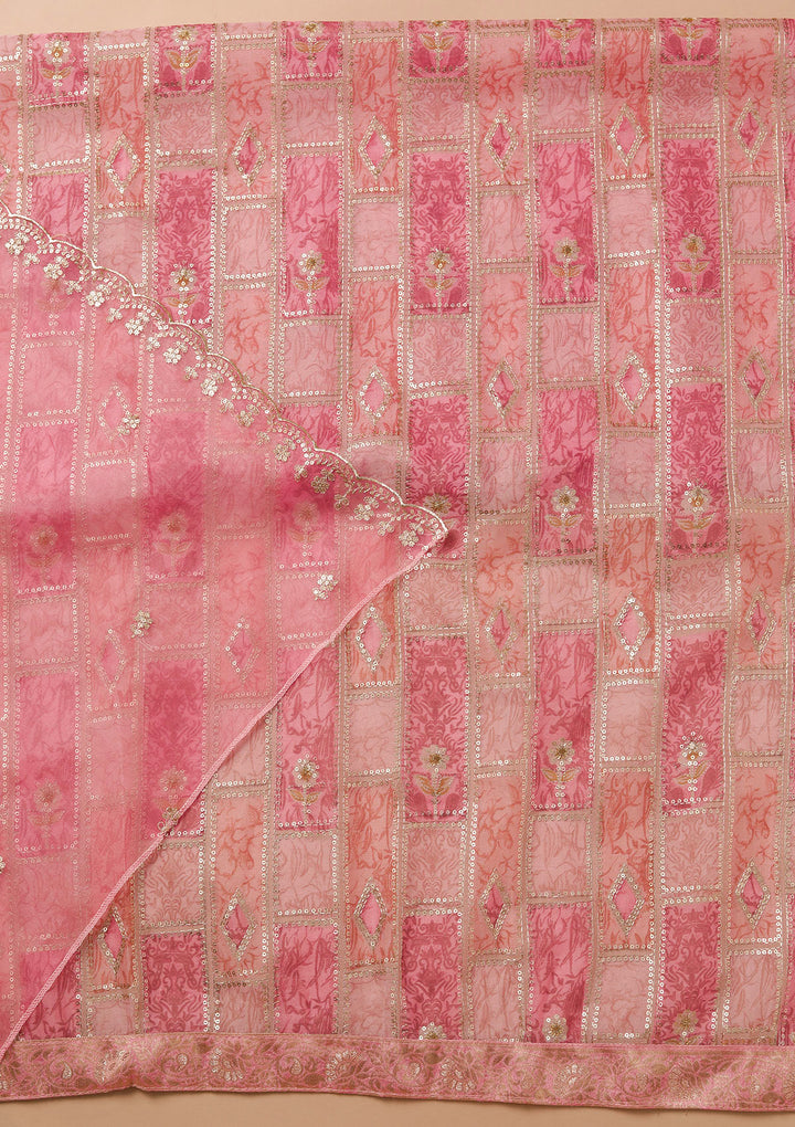 Onion Pink Sequins Tissue Unstitched Salwar Suit