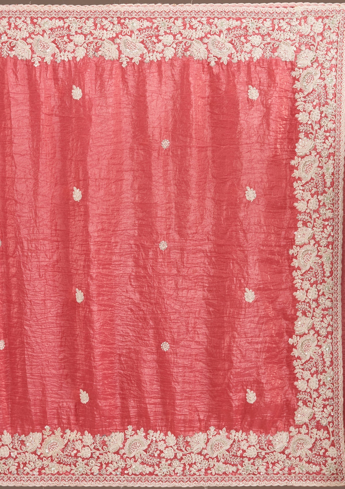 Onion Pink Sequins Tissue Saree-Koskii