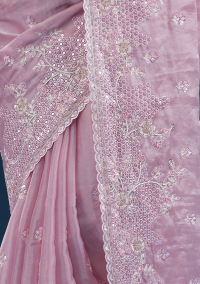 Onion Pink Sequins Tissue Saree-Koskii