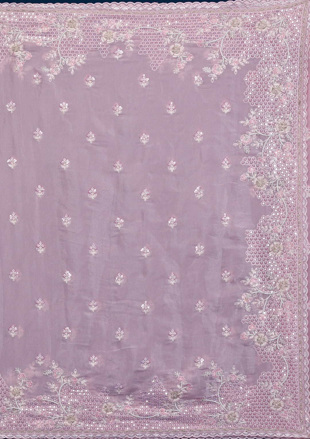 Onion Pink Sequins Tissue Saree-Koskii