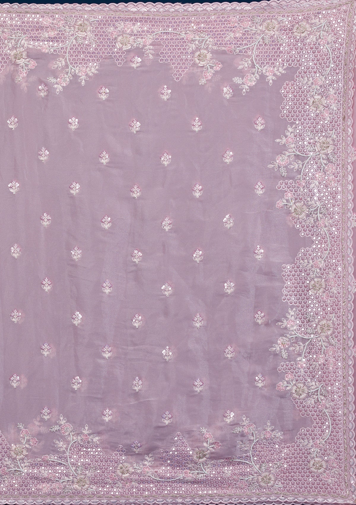 Onion Pink Sequins Tissue Saree-Koskii