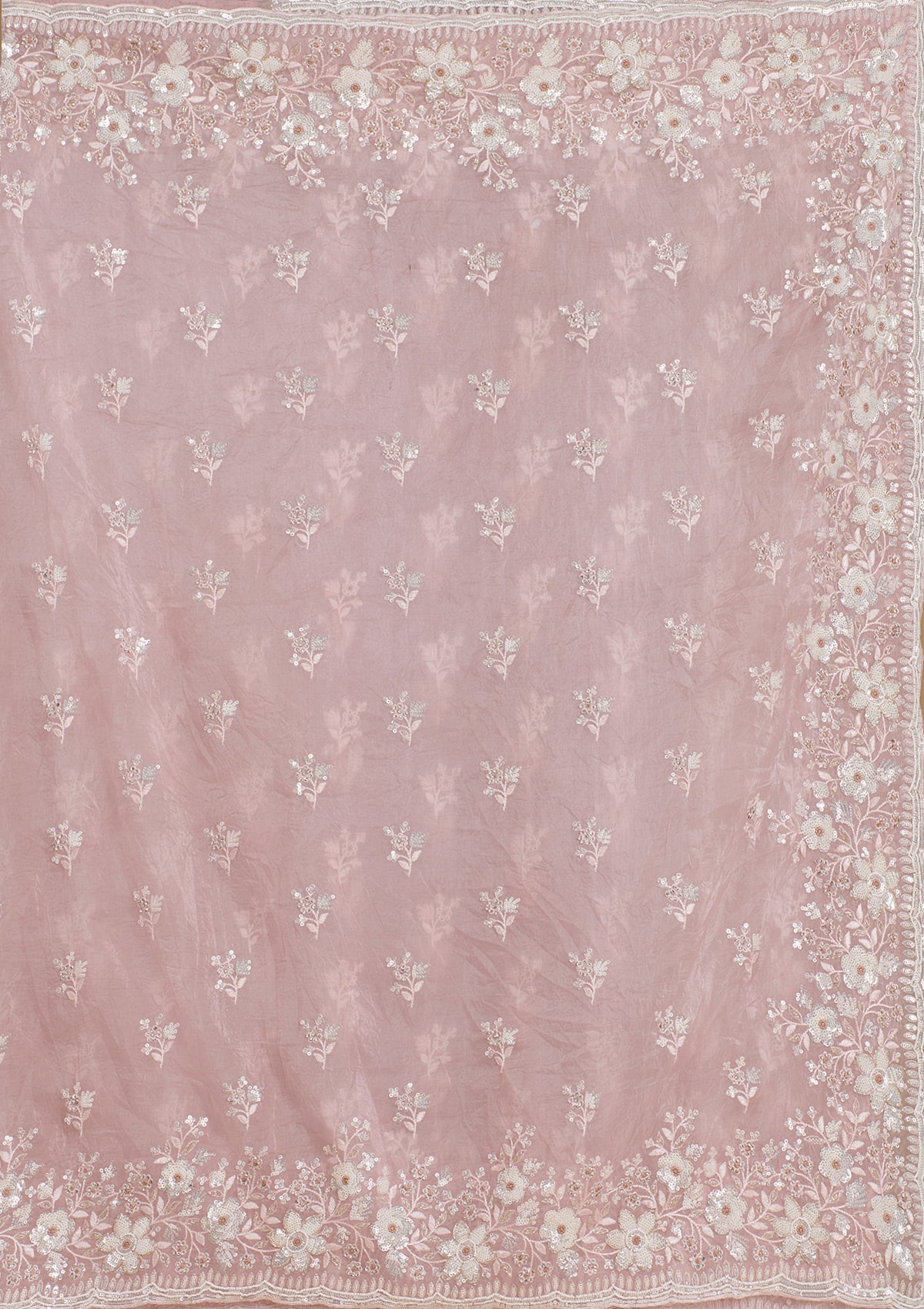 Onion Pink Sequins Tissue Saree-Koskii