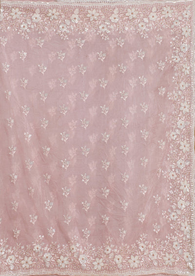 Onion Pink Sequins Tissue Saree-Koskii