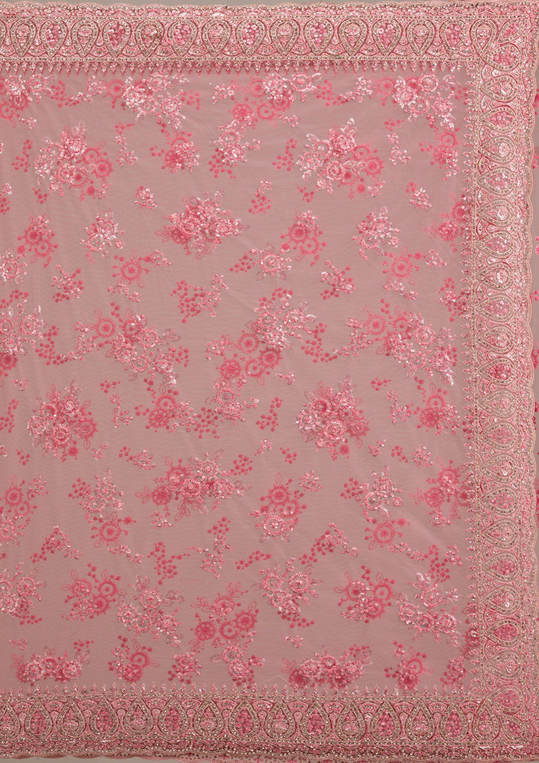 Onion Pink Silver Stonework Net Saree-Koskii