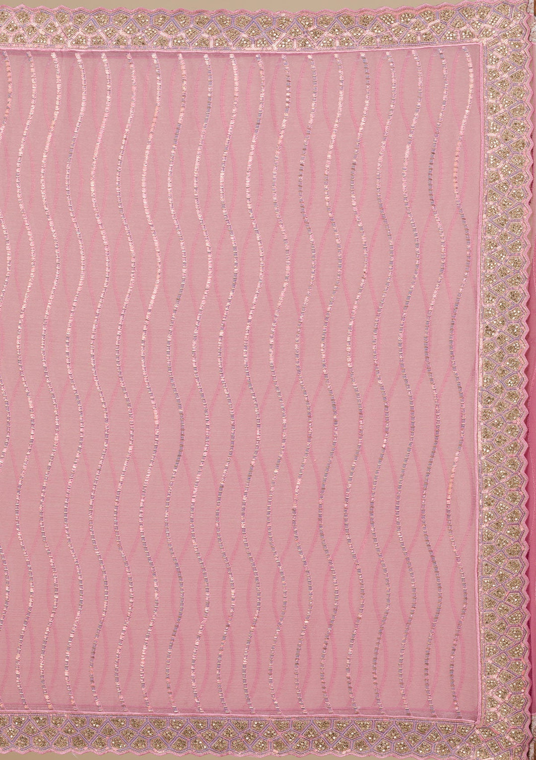 Onion Pink Stonework Chiffon Saree-Koskii