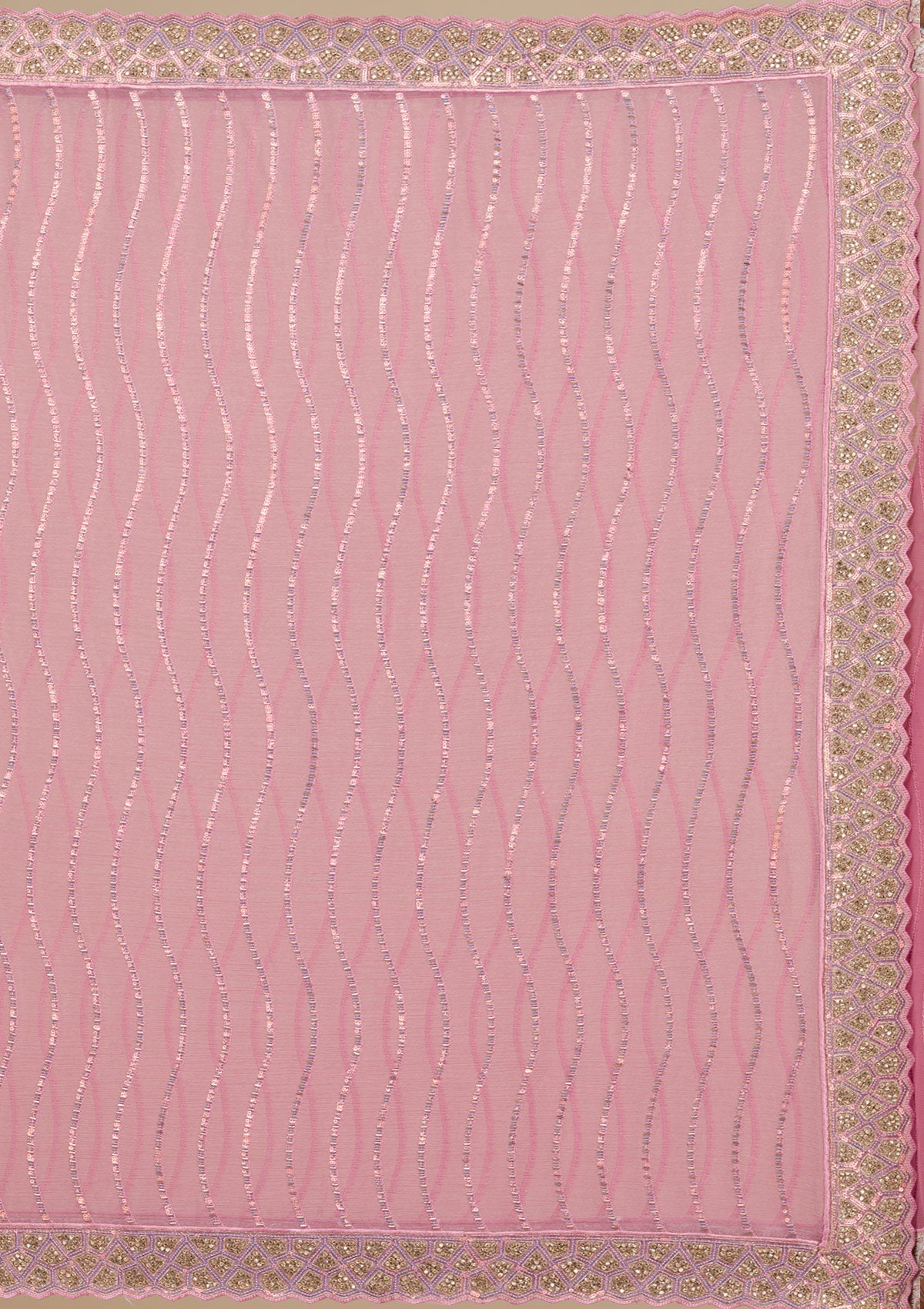 Onion Pink Stonework Chiffon Saree-Koskii