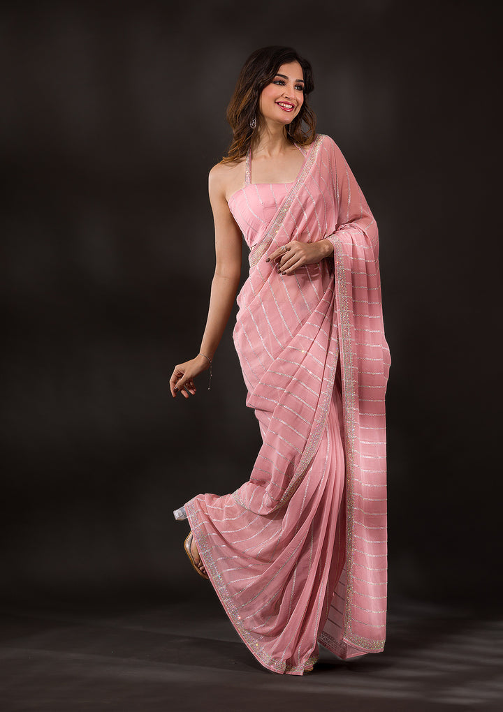 Grey Stonework Satin Designer Saree-Koskii