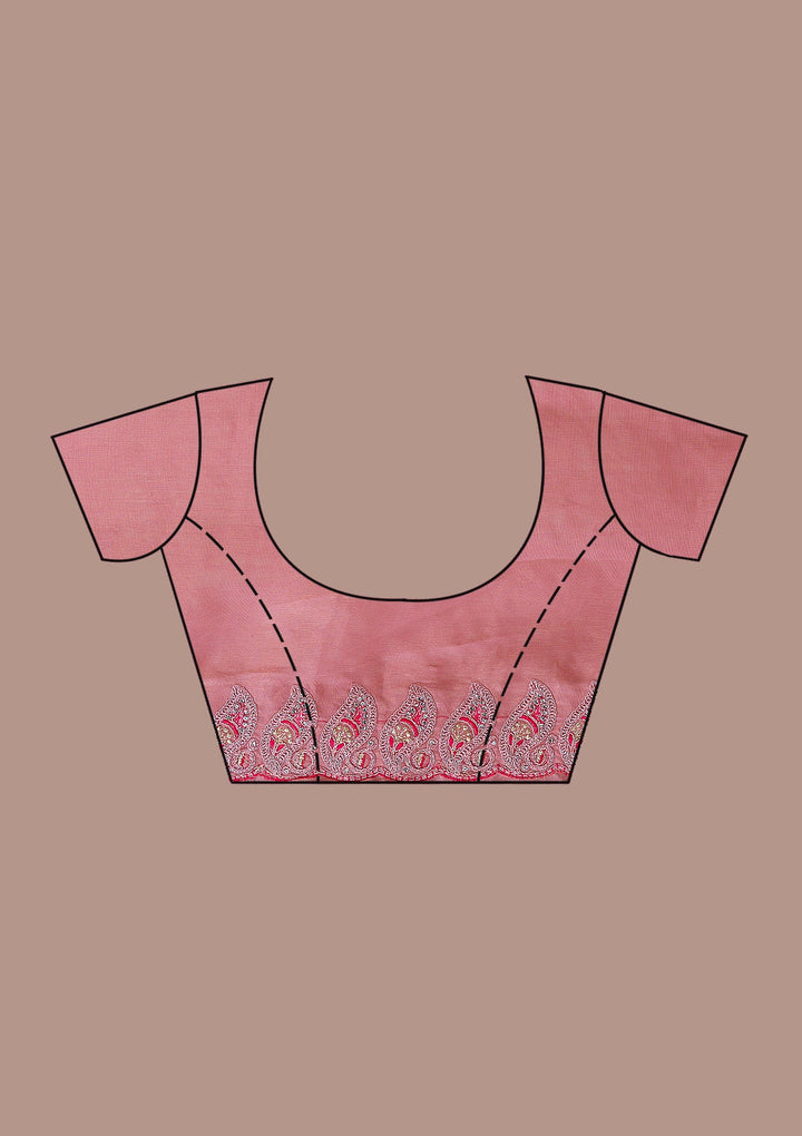 Onion Pink Stonework Net Saree-Koskii