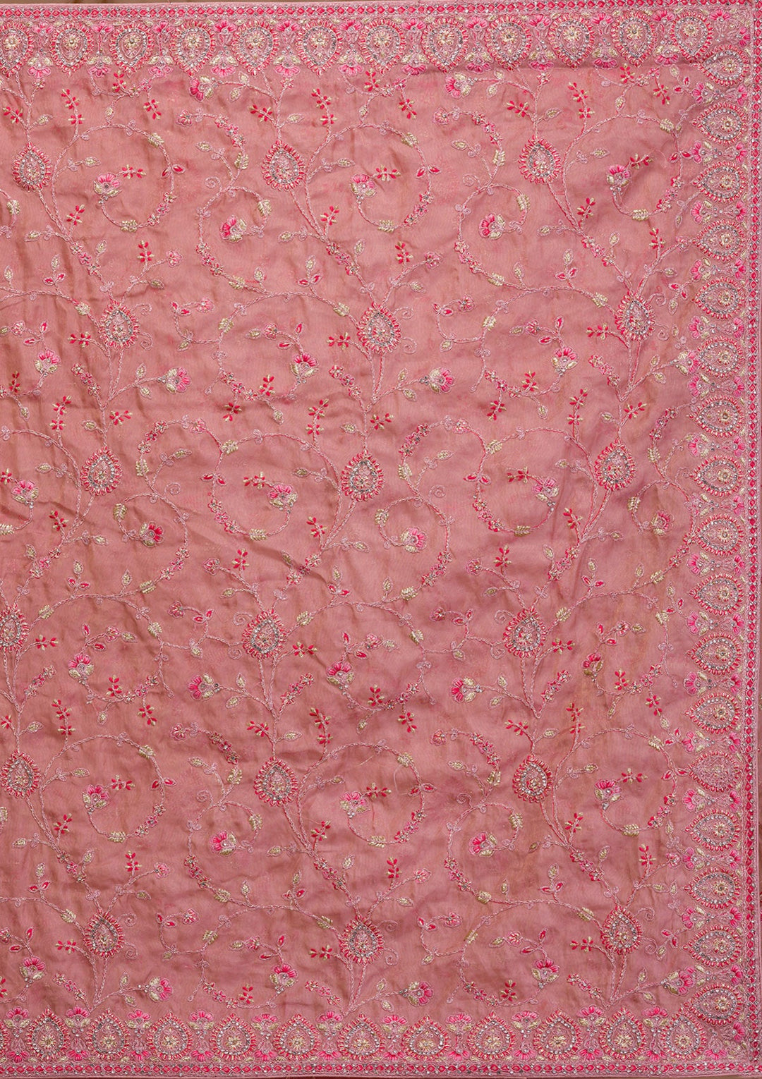 Onion Pink Stonework Net Saree-Koskii