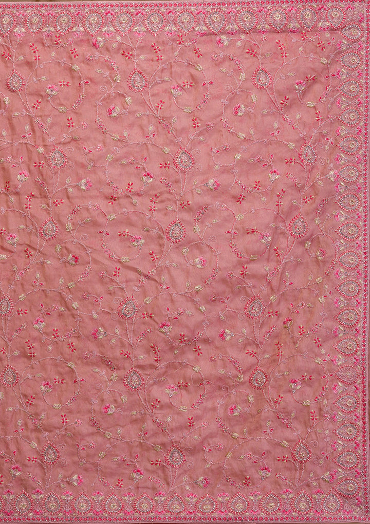 Onion Pink Stonework Net Saree-Koskii