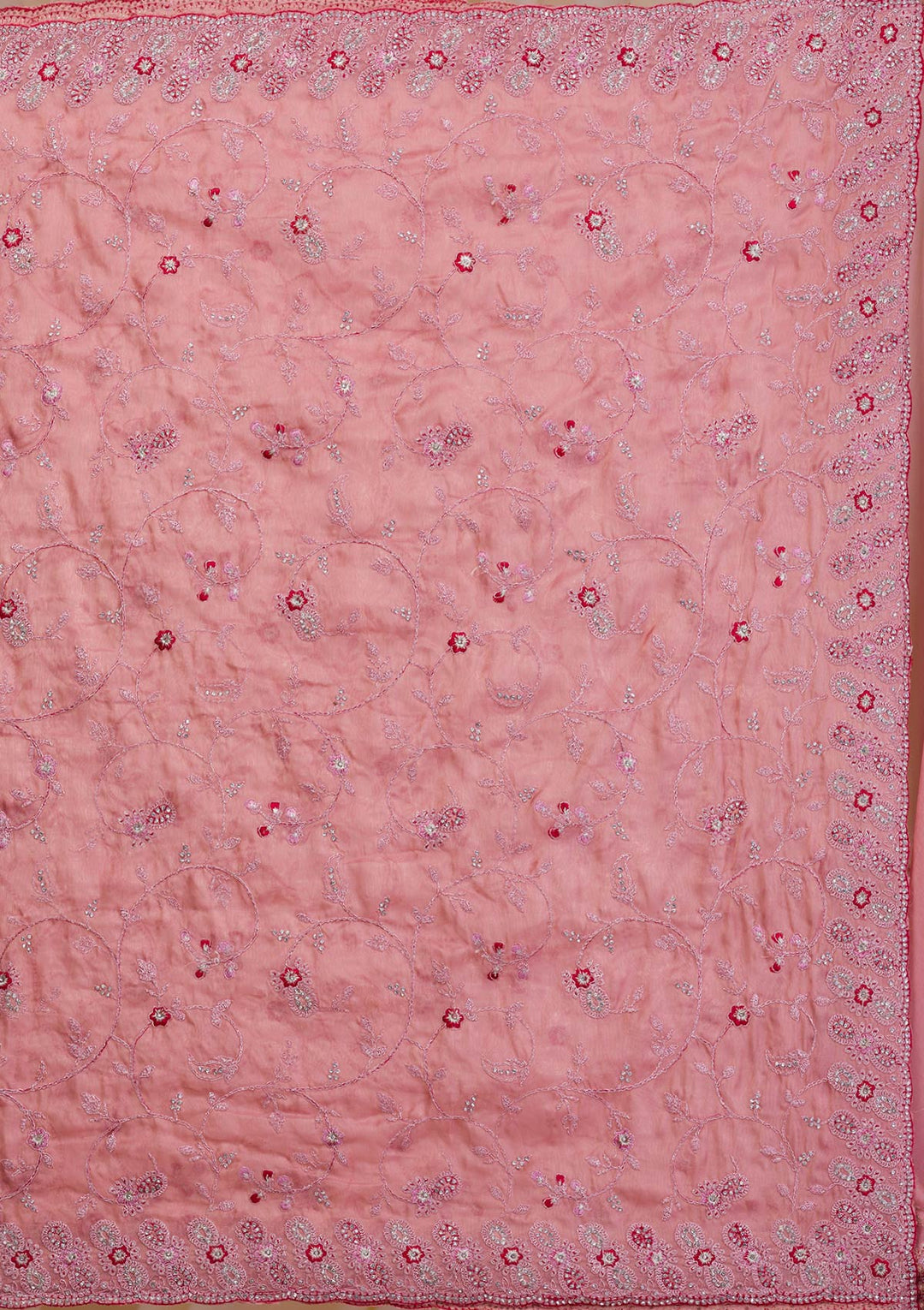 Onion Pink Stonework Net Saree-Koskii