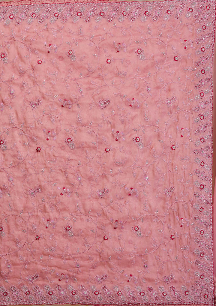 Onion Pink Stonework Net Saree-Koskii