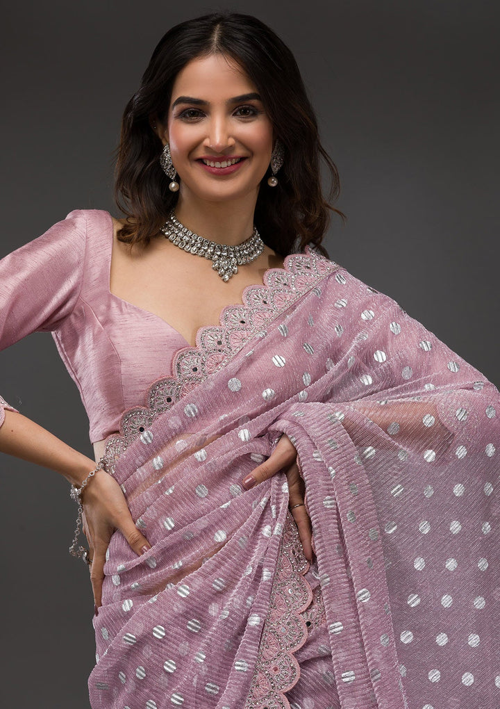 Onion Pink Stonework Shimmer Georgette Saree-Koskii