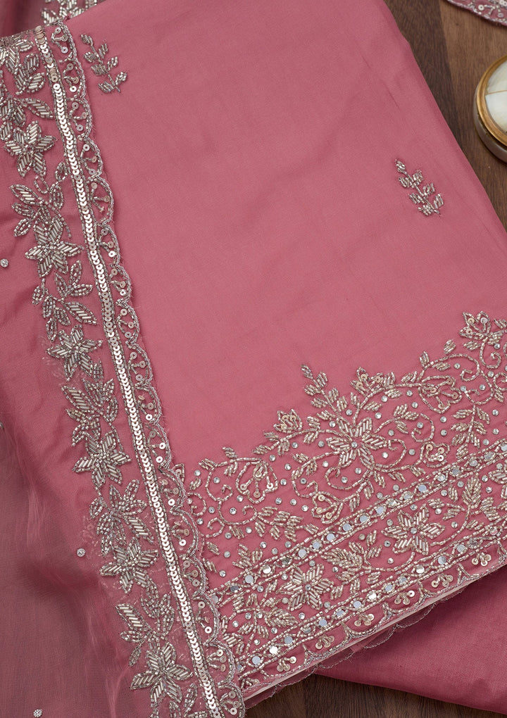Onion Pink Stonework Tissue Unstitched Salwar Suit-Koskii