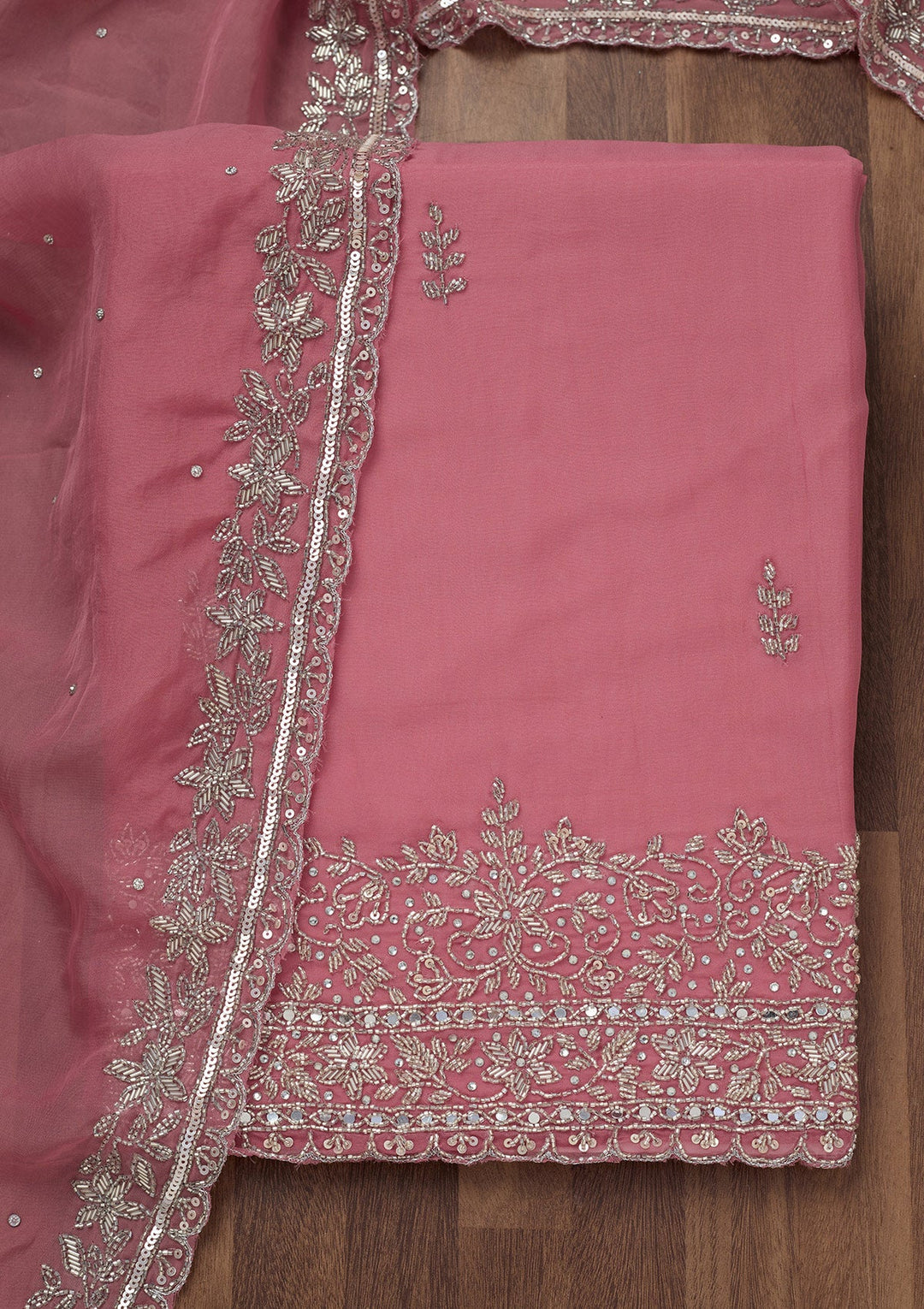 Onion Pink Stonework Tissue Unstitched Salwar Suit-Koskii