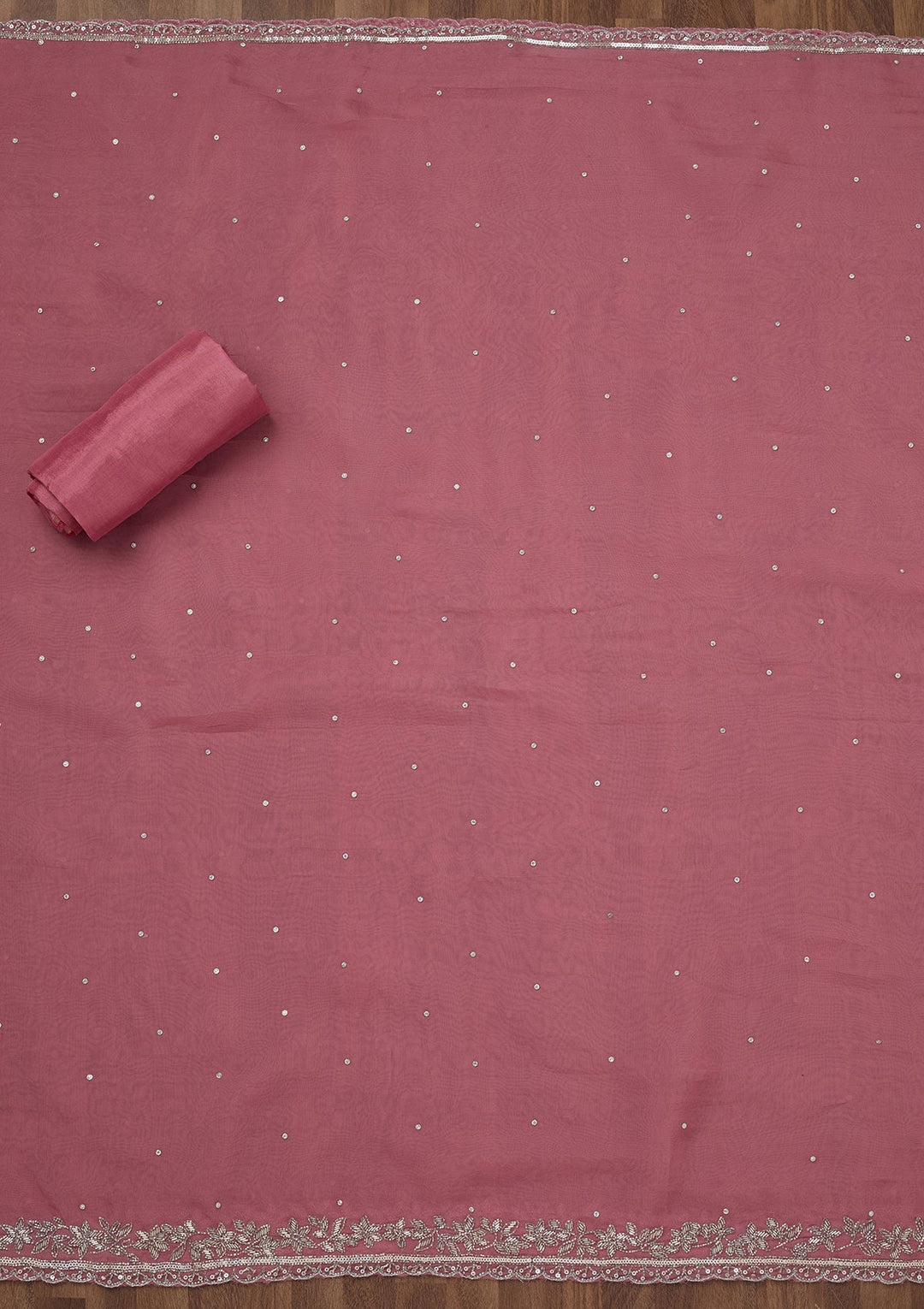 Onion Pink Stonework Tissue Unstitched Salwar Suit-Koskii