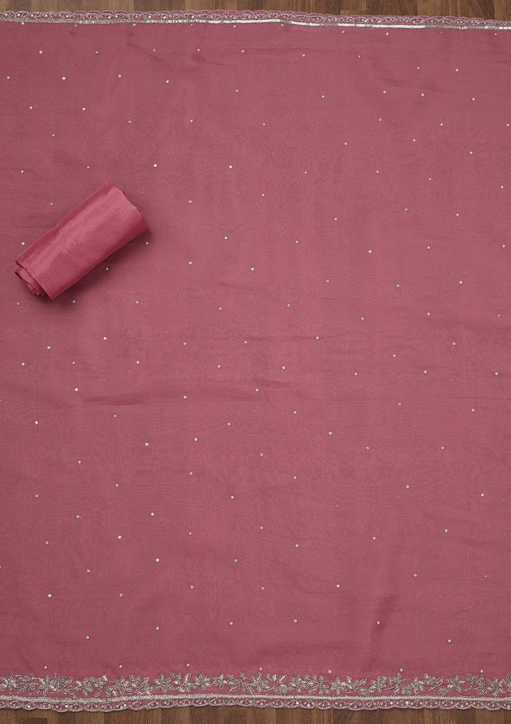 Onion Pink Stonework Tissue Unstitched Salwar Suit-Koskii
