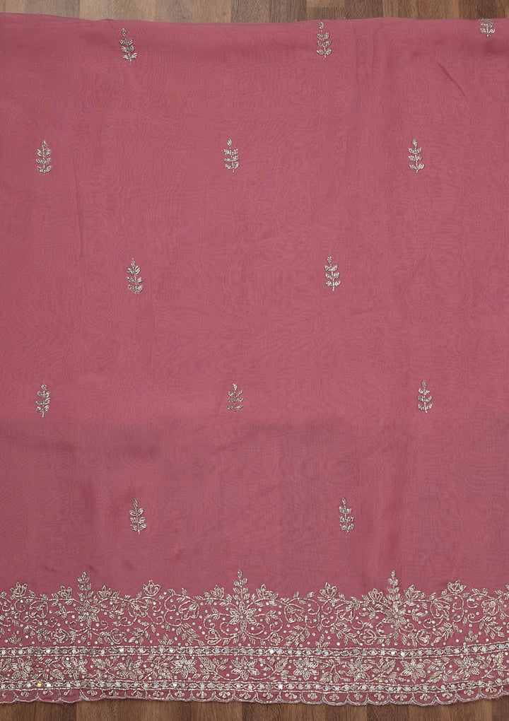 Onion Pink Stonework Tissue Unstitched Salwar Suit-Koskii