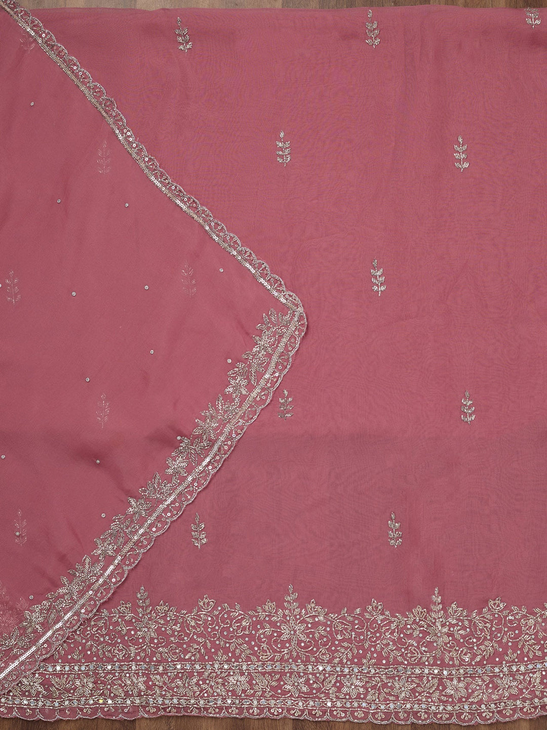 Onion Pink Stonework Tissue Unstitched Salwar Suit-Koskii