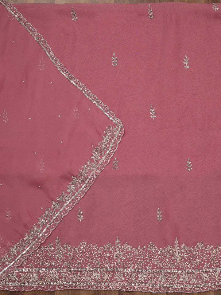 Onion Pink Stonework Tissue Unstitched Salwar Suit-Koskii
