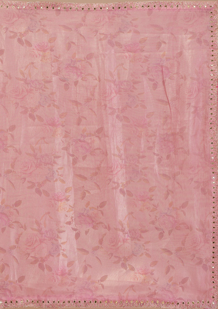 Onion Pink Stonework Tissue Saree-Koskii