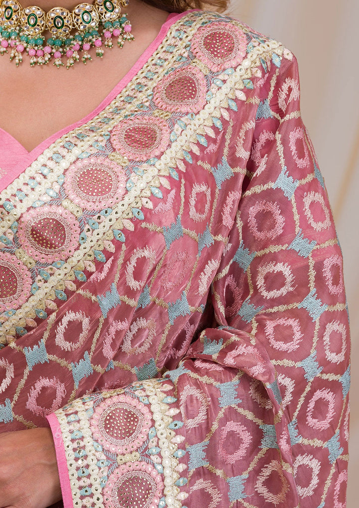 Onion Pink Swarovski Chiffon Saree-Koskii