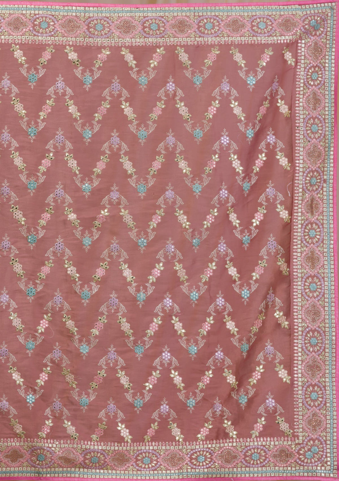 Onion Pink Swarovski Chiffon Saree-Koskii