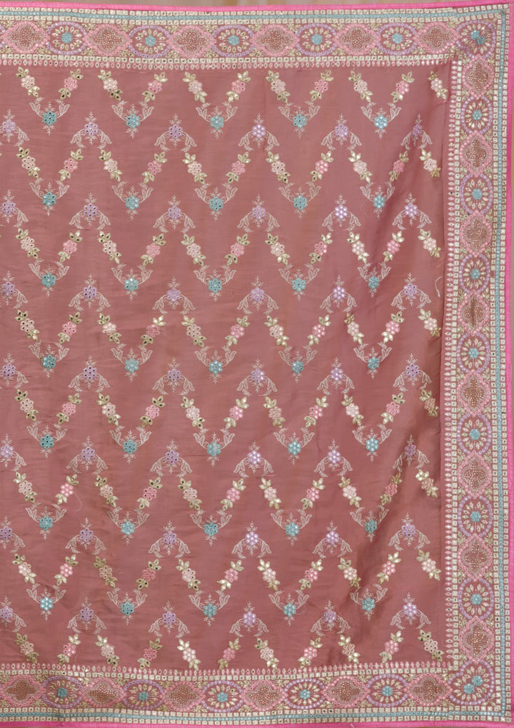 Onion Pink Swarovski Chiffon Saree-Koskii
