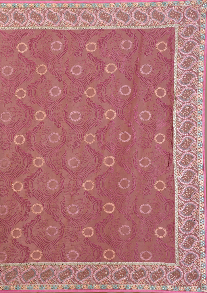 Onion Pink Swarovski Chiffon Saree-Koskii