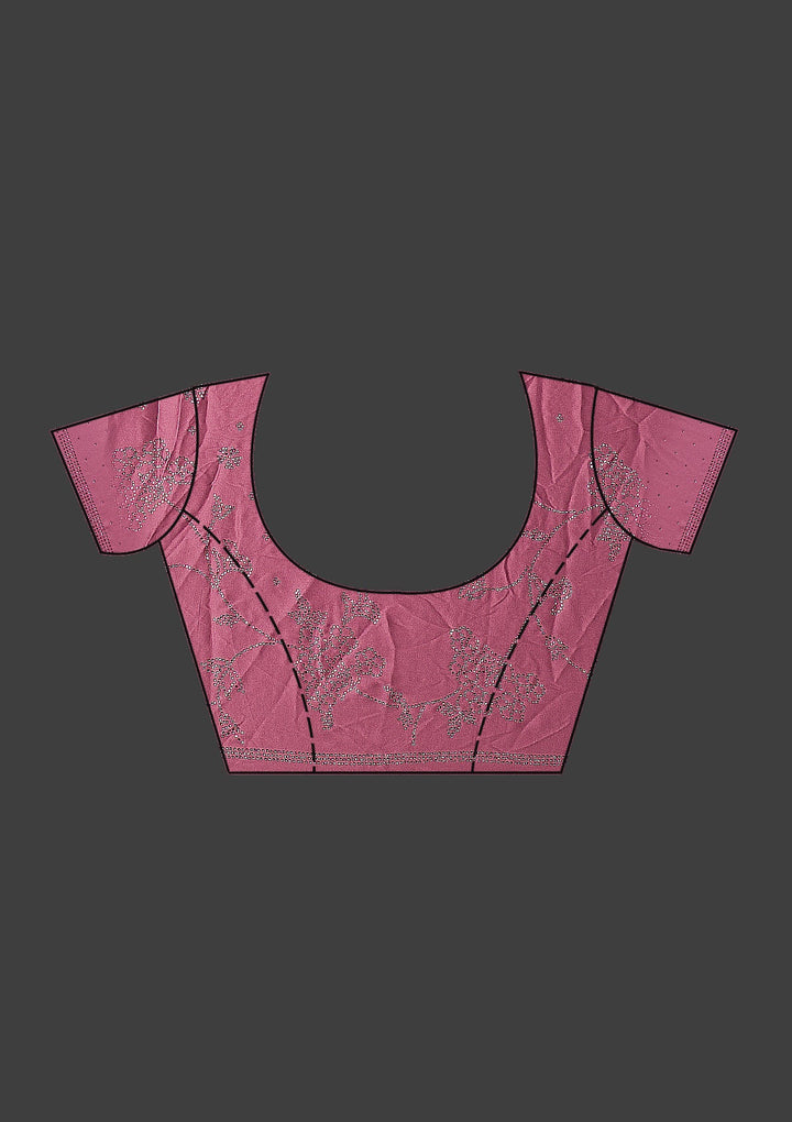 Onion Pink Swarovski Crepe Saree-Koskii