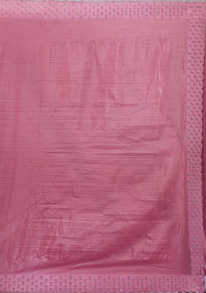 Onion Pink Swarovski Tissue Saree-Koskii