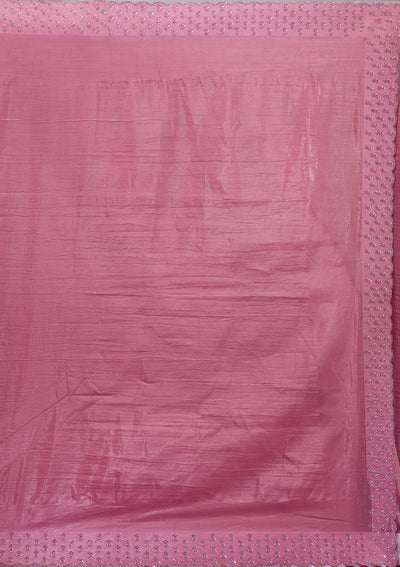 Onion Pink Swarovski Tissue Saree-Koskii