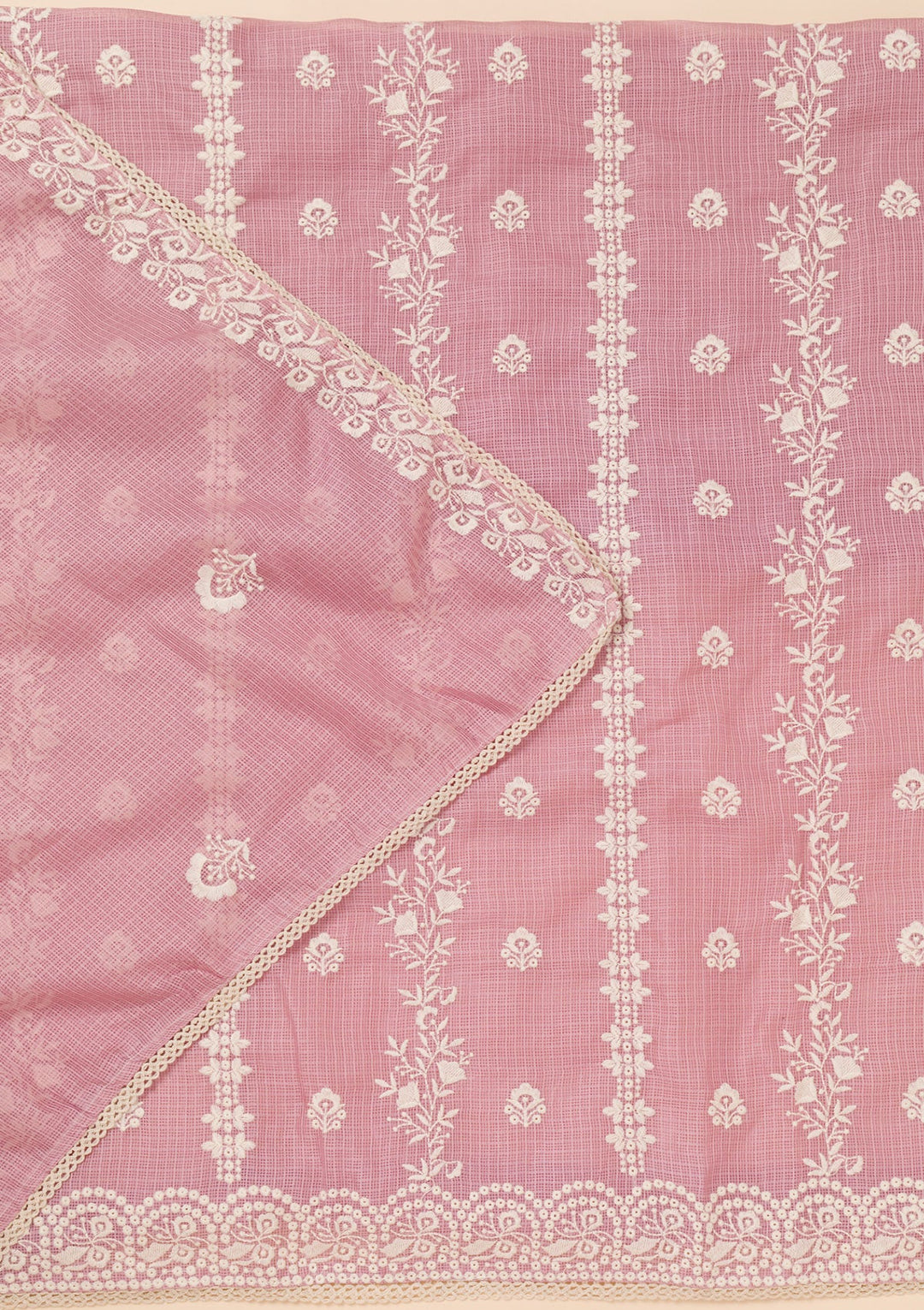Onion Pink Threadwork Cotton Blend Unstitched Salwar Suit-Koskii