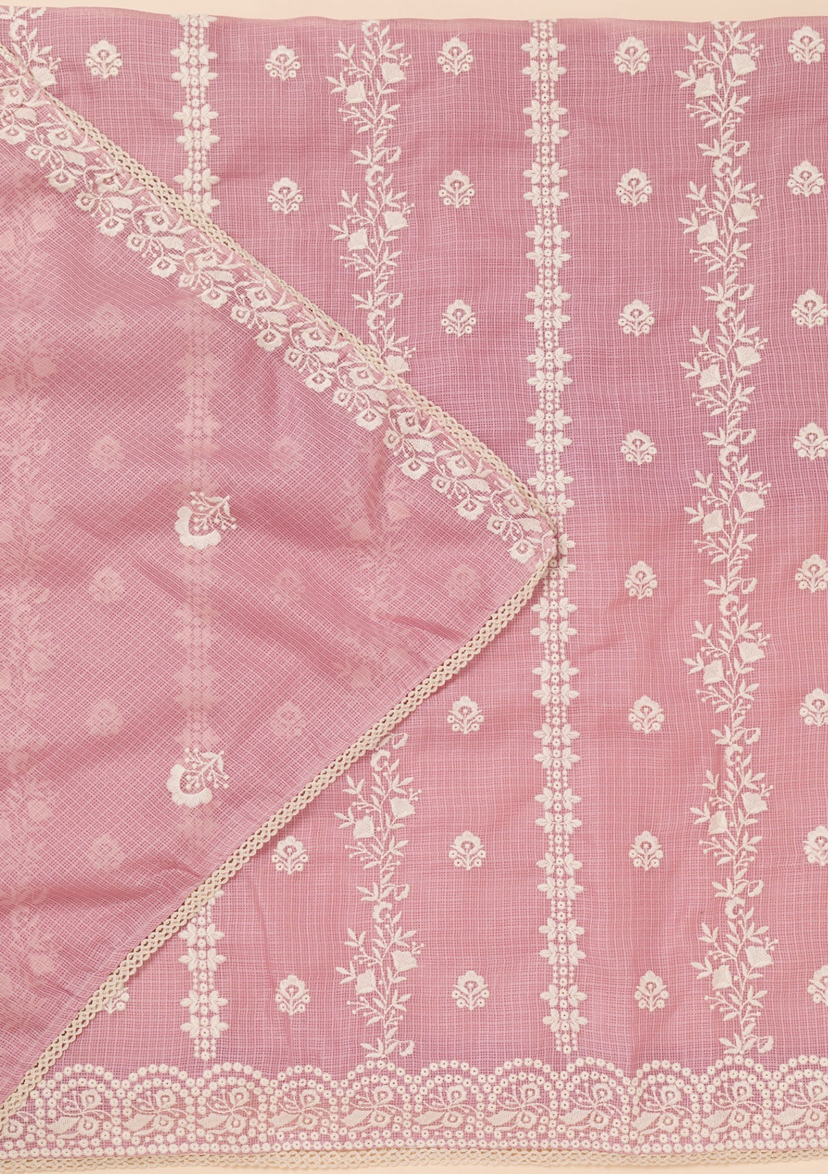 Onion Pink Threadwork Cotton Blend Unstitched Salwar Suit-Koskii