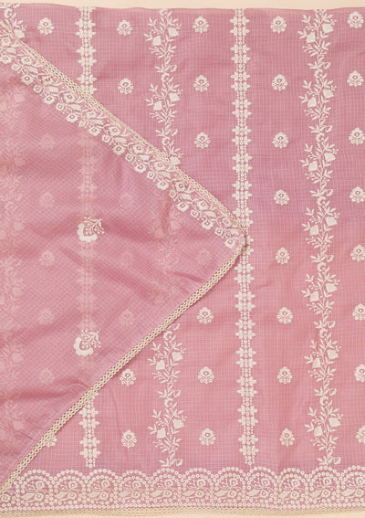 Onion Pink Threadwork Cotton Blend Unstitched Salwar Suit-Koskii