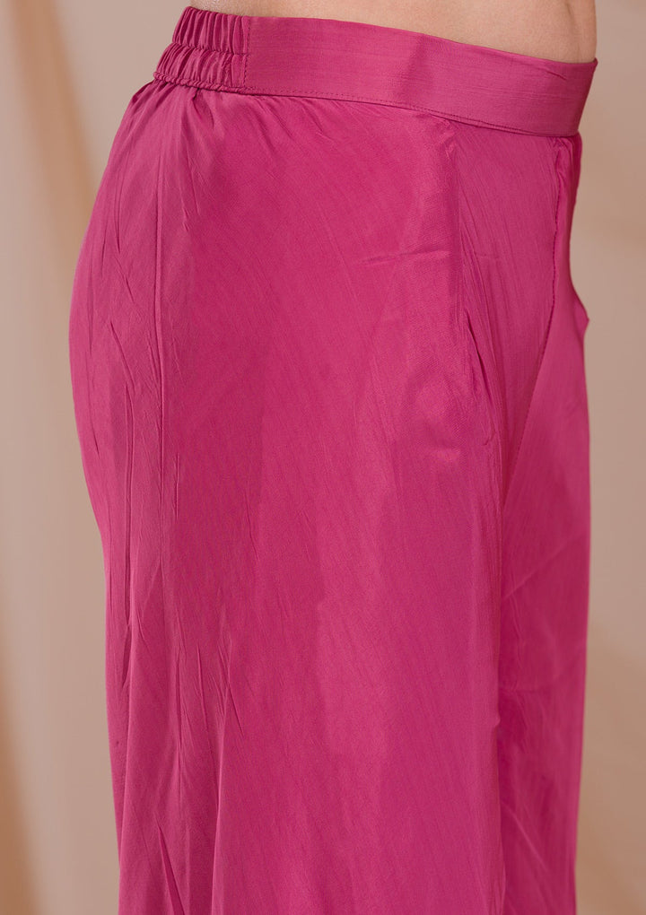 Onion Pink Threadwork Crepe Readymade Salwar Suit-Koskii