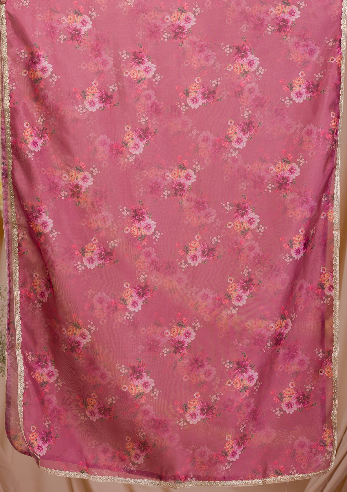 Onion Pink Threadwork Crepe Readymade Salwar Suit-Koskii
