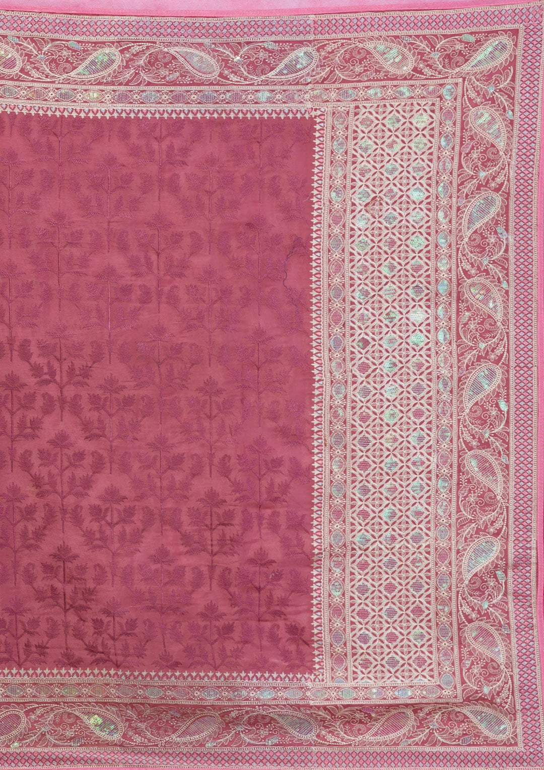 Onion Pink Threadwork Georgette Saree-Koskii