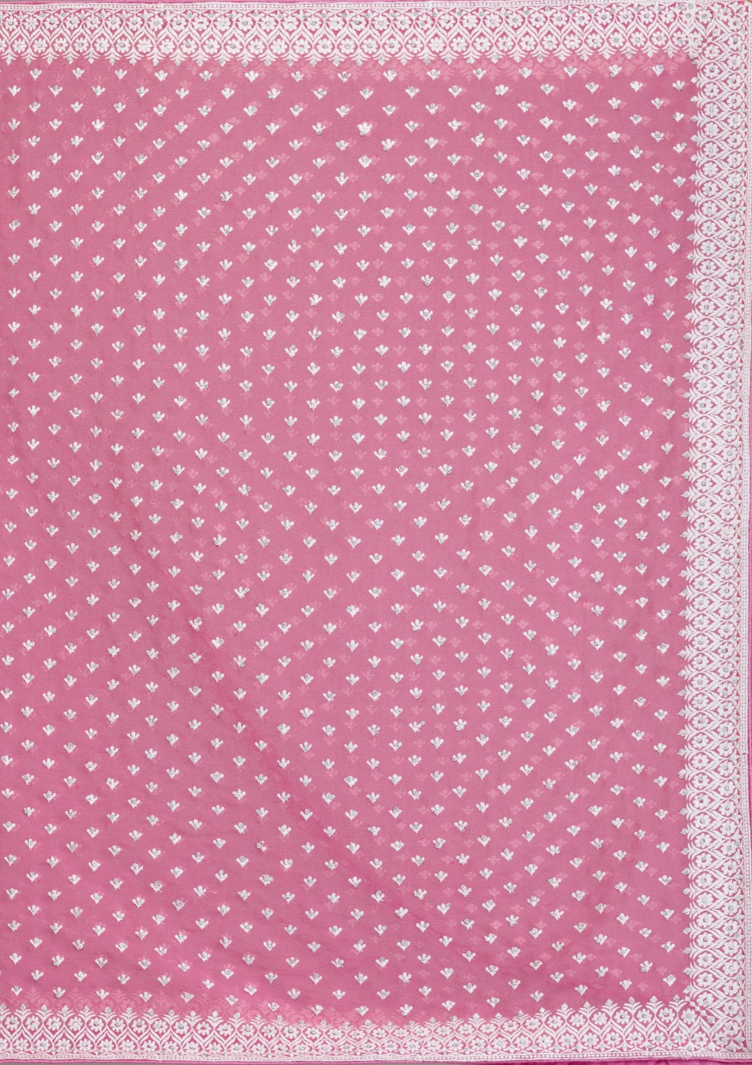 Onion Pink Threadwork Georgette Saree-Koskii