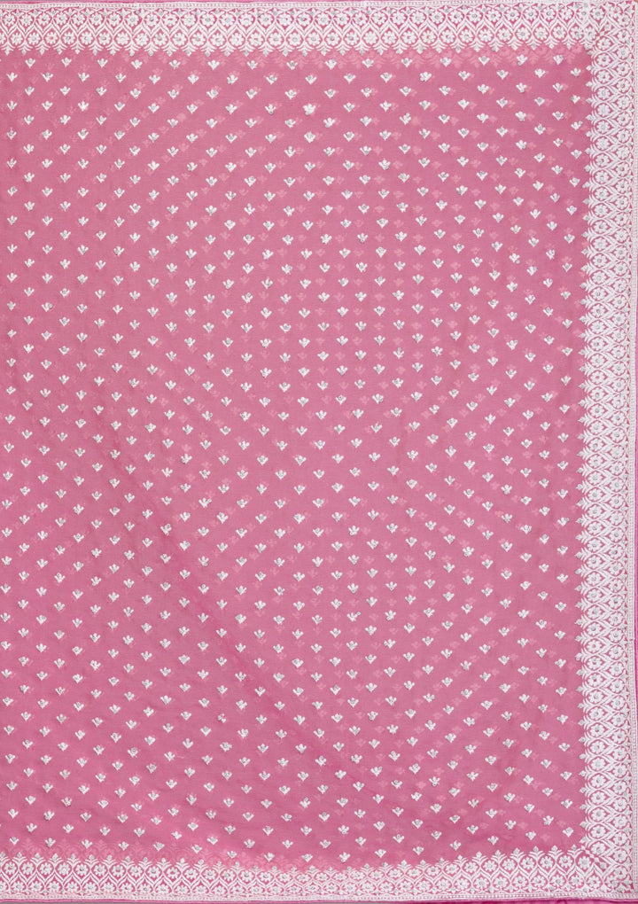 Onion Pink Threadwork Georgette Saree-Koskii