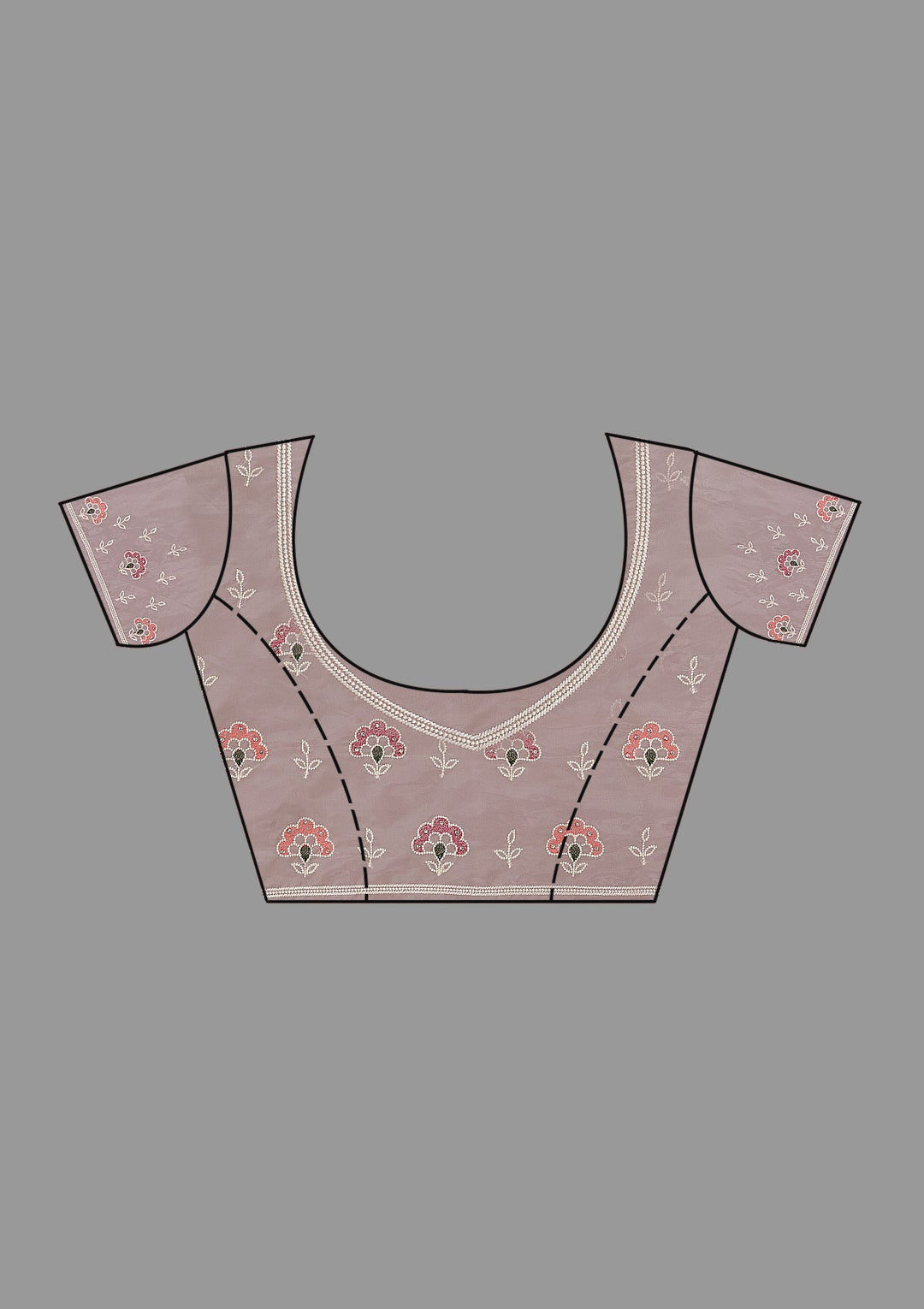 Onion Pink Threadwork Organza Saree-Koskii